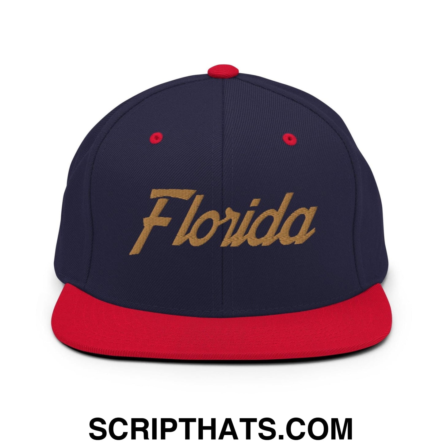 Florida Hockey V Vintage Sports Script Snapback Hat Navy Red