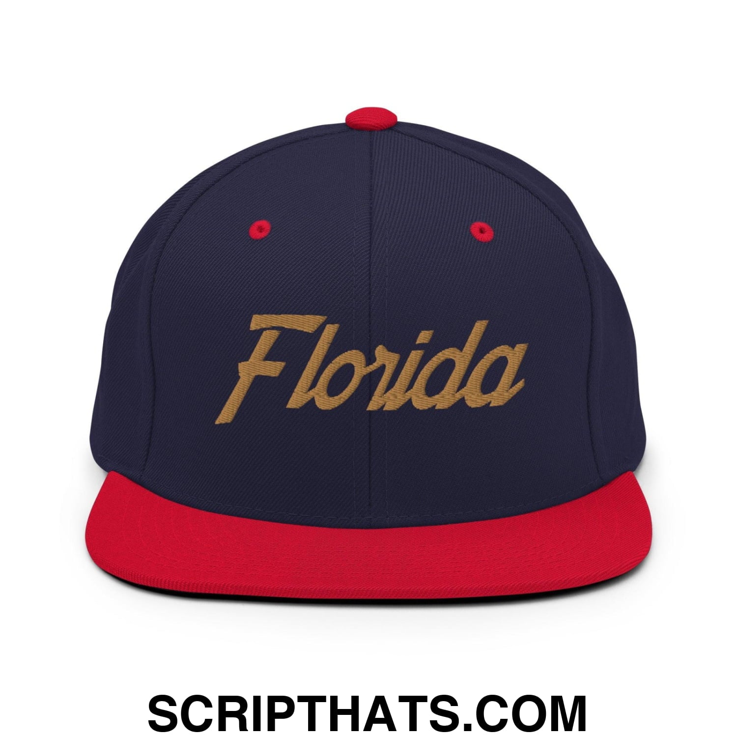 Florida Hockey V Vintage Sports Script Snapback Hat Navy Red