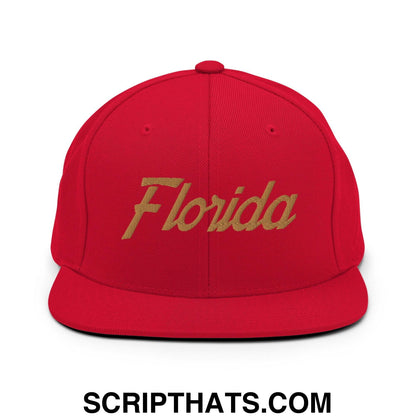 Florida Hockey V Vintage Sports Script Snapback Hat Red