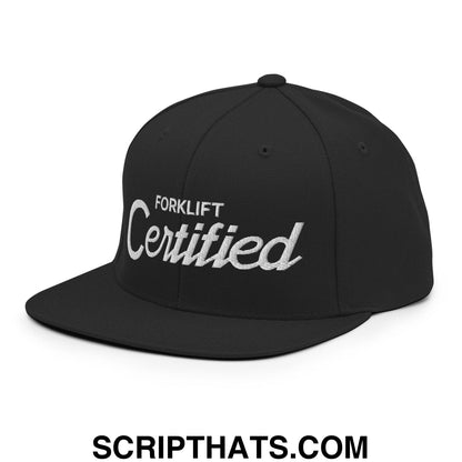 Forklift Certified Vintage Sports Script Embroidered Flat Bill Brim Snapback Hat Black