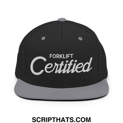 Forklift Certified Vintage Sports Script Embroidered Flat Bill Brim Snapback Hat Black Silver