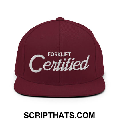 Forklift Certified Vintage Sports Script Embroidered Flat Bill Brim Snapback Hat Maroon