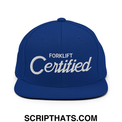 Forklift Certified Vintage Sports Script Embroidered Flat Bill Brim Snapback Hat Royal Blue