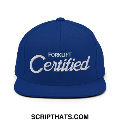 Forklift Certified Vintage Sports Script Embroidered Flat Bill Brim Snapback Hat Royal Blue