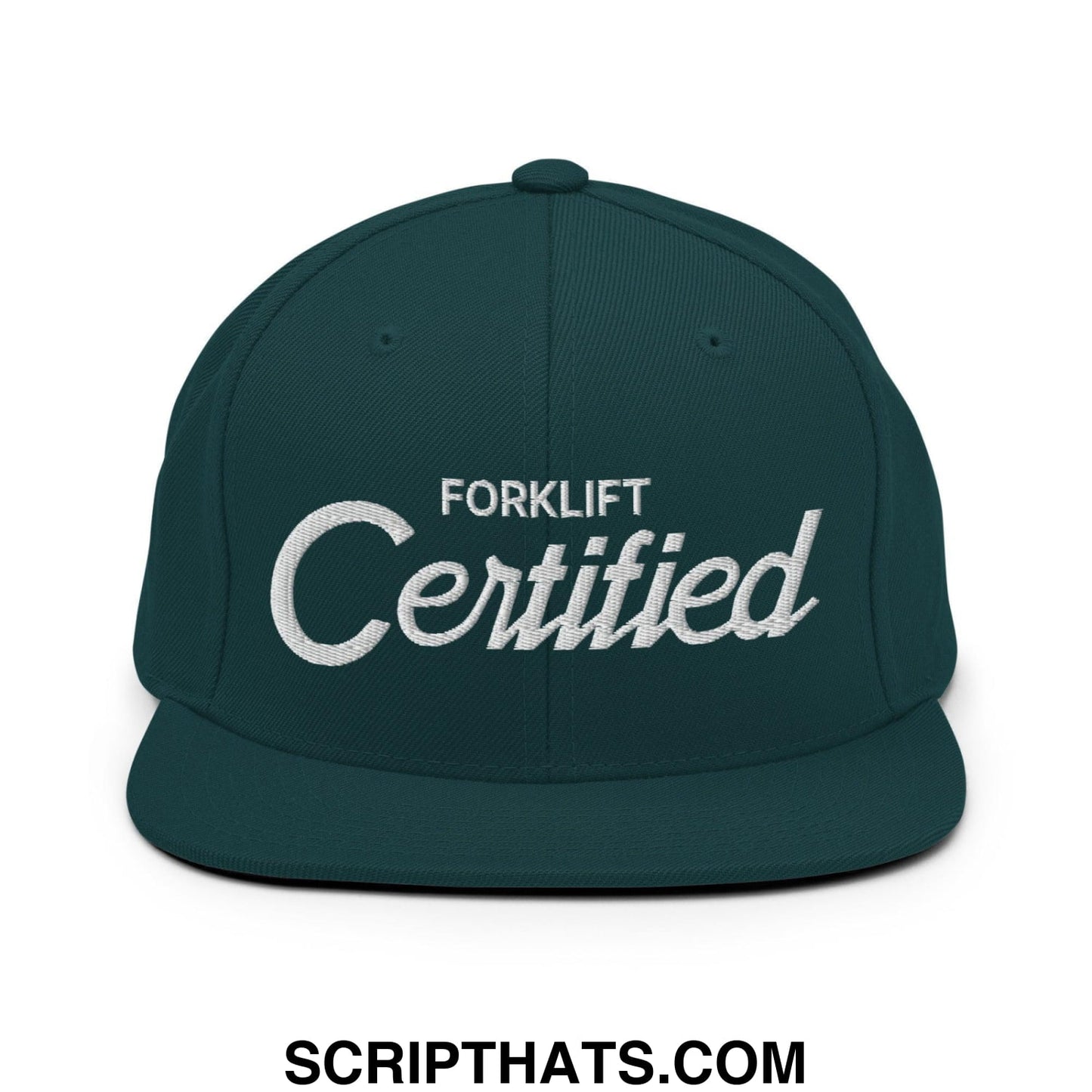 Forklift Certified Vintage Sports Script Embroidered Flat Bill Brim Snapback Hat Spruce