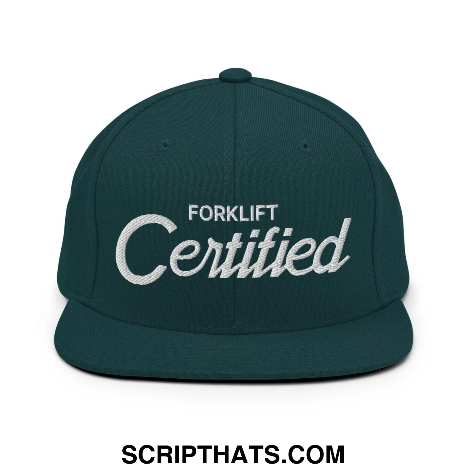 Forklift Certified Vintage Sports Script Embroidered Flat Bill Brim Snapback Hat Spruce