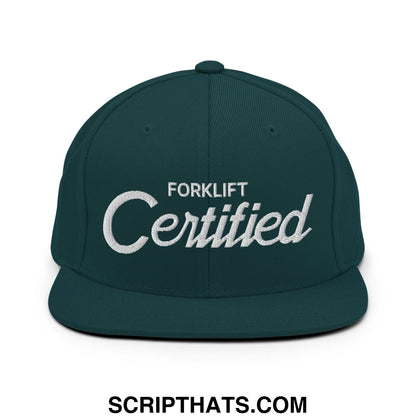 Forklift Certified Vintage Sports Script Embroidered Flat Bill Brim Snapback Hat Spruce