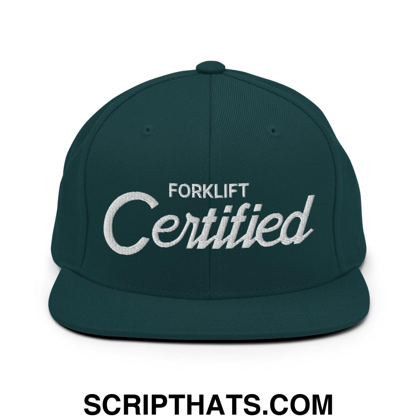 Forklift Certified Vintage Sports Script Embroidered Flat Bill Brim Snapback Hat Spruce