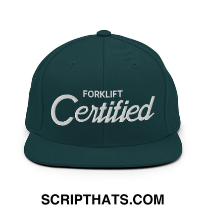 Forklift Certified Vintage Sports Script Embroidered Flat Bill Brim Snapback Hat Spruce