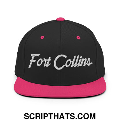 Fort Collins Script Snapback Hat Black Neon Pink