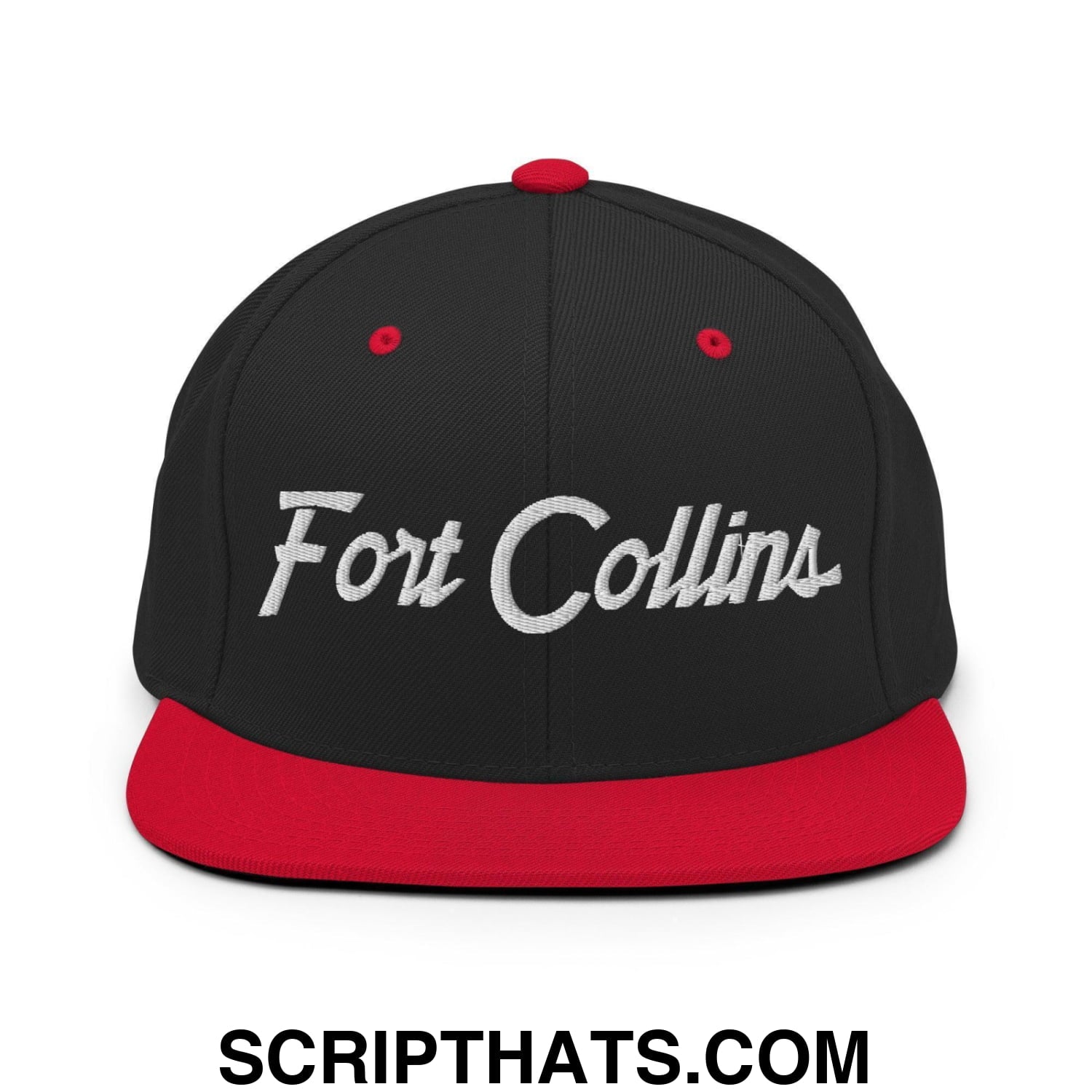 Fort Collins Script Snapback Hat Black Red
