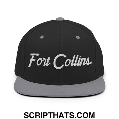 Fort Collins Script Snapback Hat Black Silver