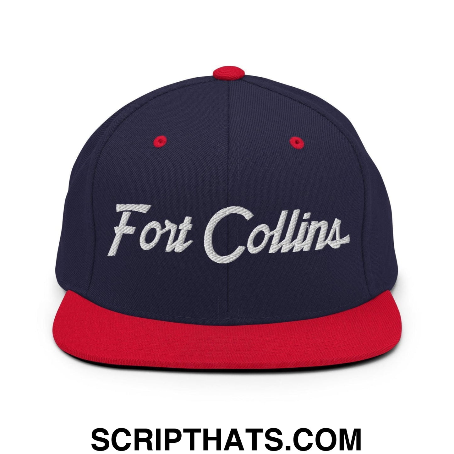 Fort Collins Script Snapback Hat Navy Red