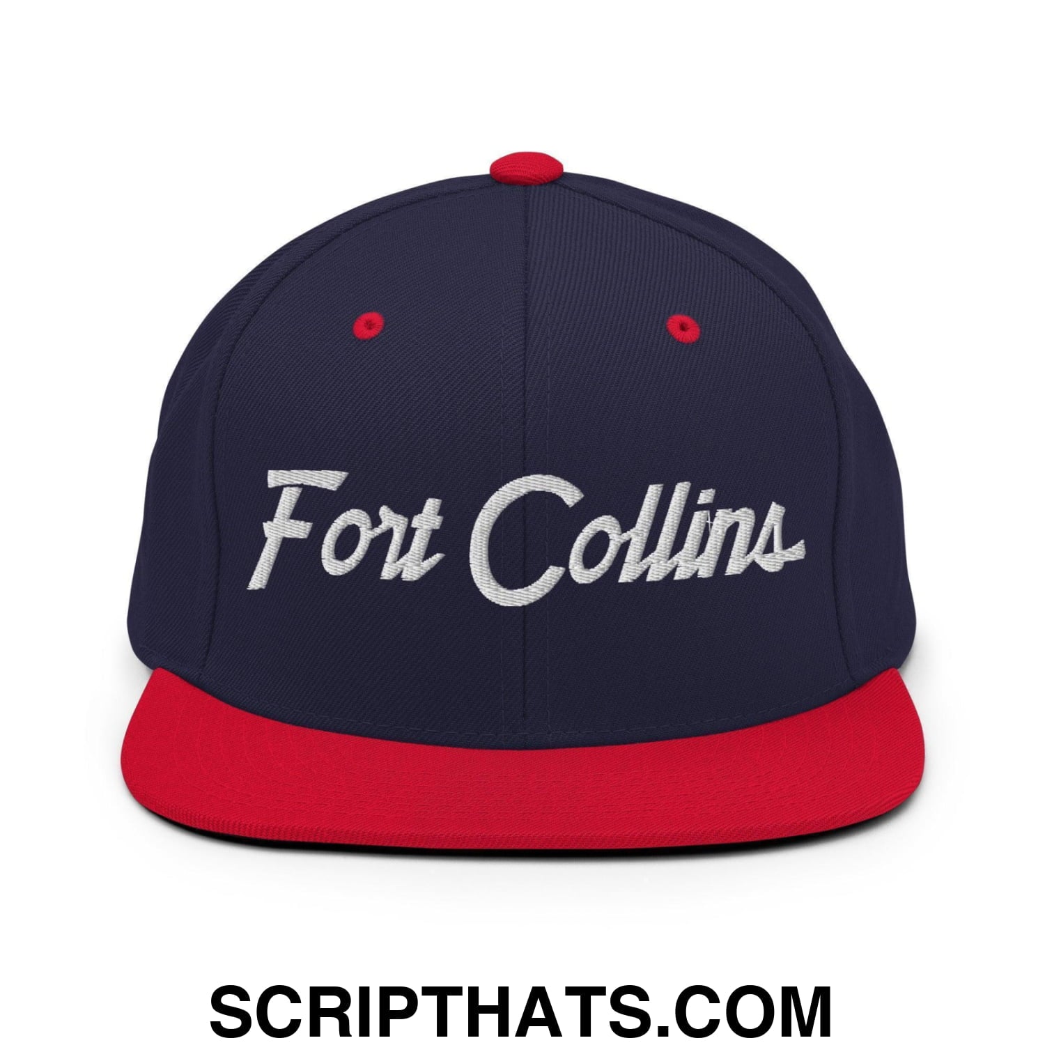 Fort Collins Script Snapback Hat Navy Red