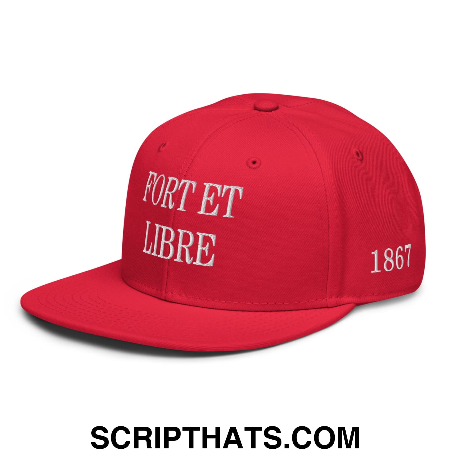 Fort et Libre Canada Strong and Free 1867 Flag Embroidered Flat Bill Brim Snapback Hat Red