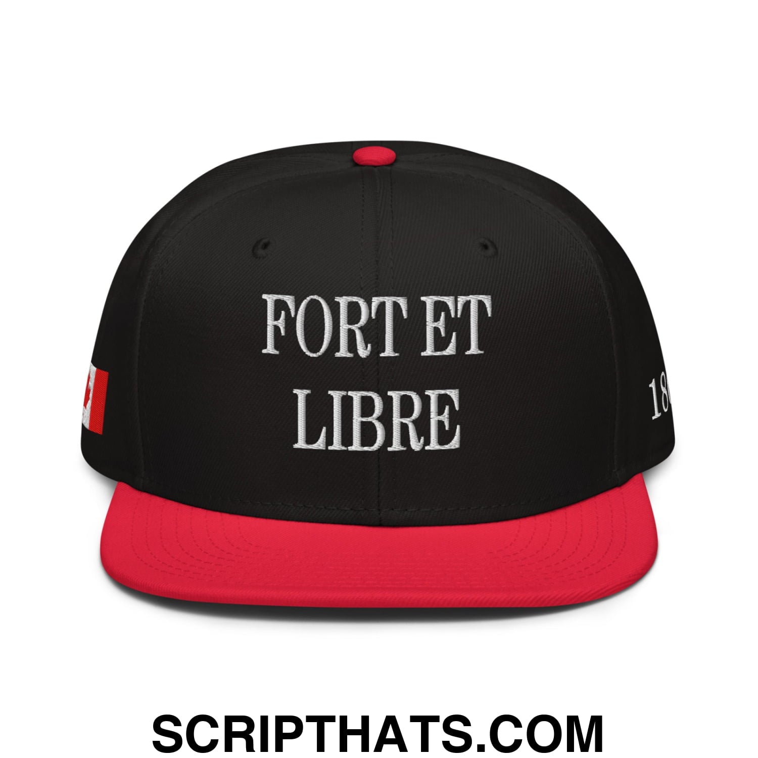 Fort et Libre Canada Strong and Free 1867 Flag Embroidered Flat Bill Brim Snapback Hat Red Black Black