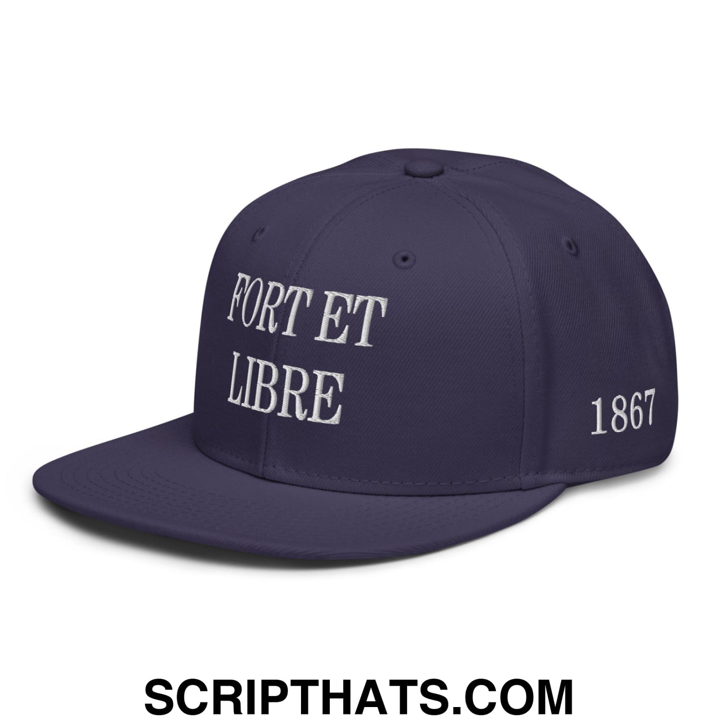 Fort et Libre Canada Strong and Free 1867 Flag Embroidered Flat Bill Brim Snapback Hat Navy blue