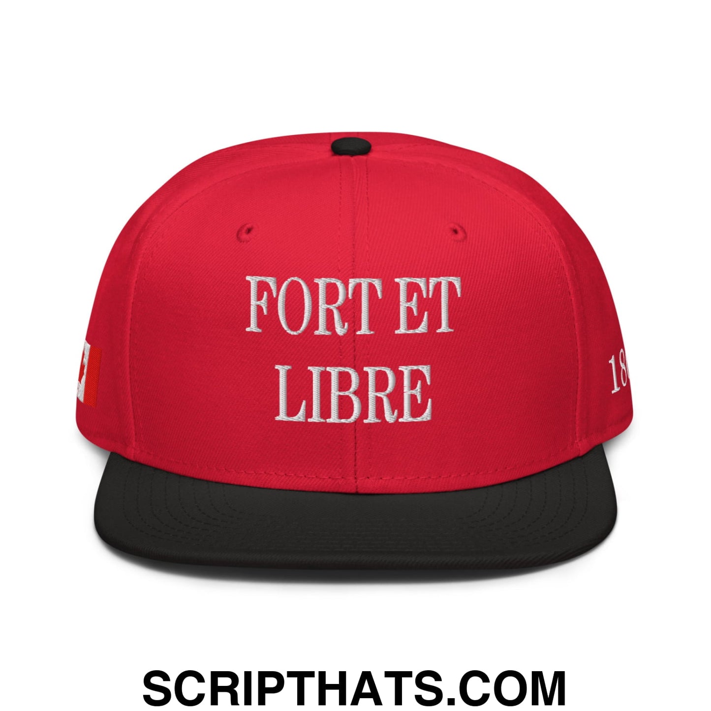 Fort et Libre Canada Strong and Free 1867 Flag Embroidered Flat Bill Brim Snapback Hat Black Red Red