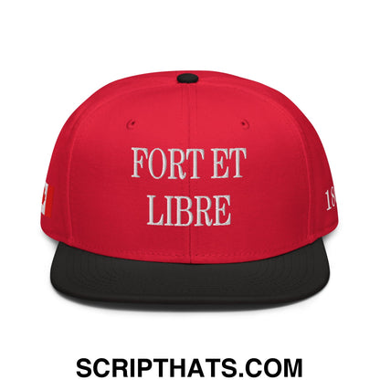 Fort et Libre Canada Strong and Free 1867 Flag Embroidered Flat Bill Brim Snapback Hat Black Red Red