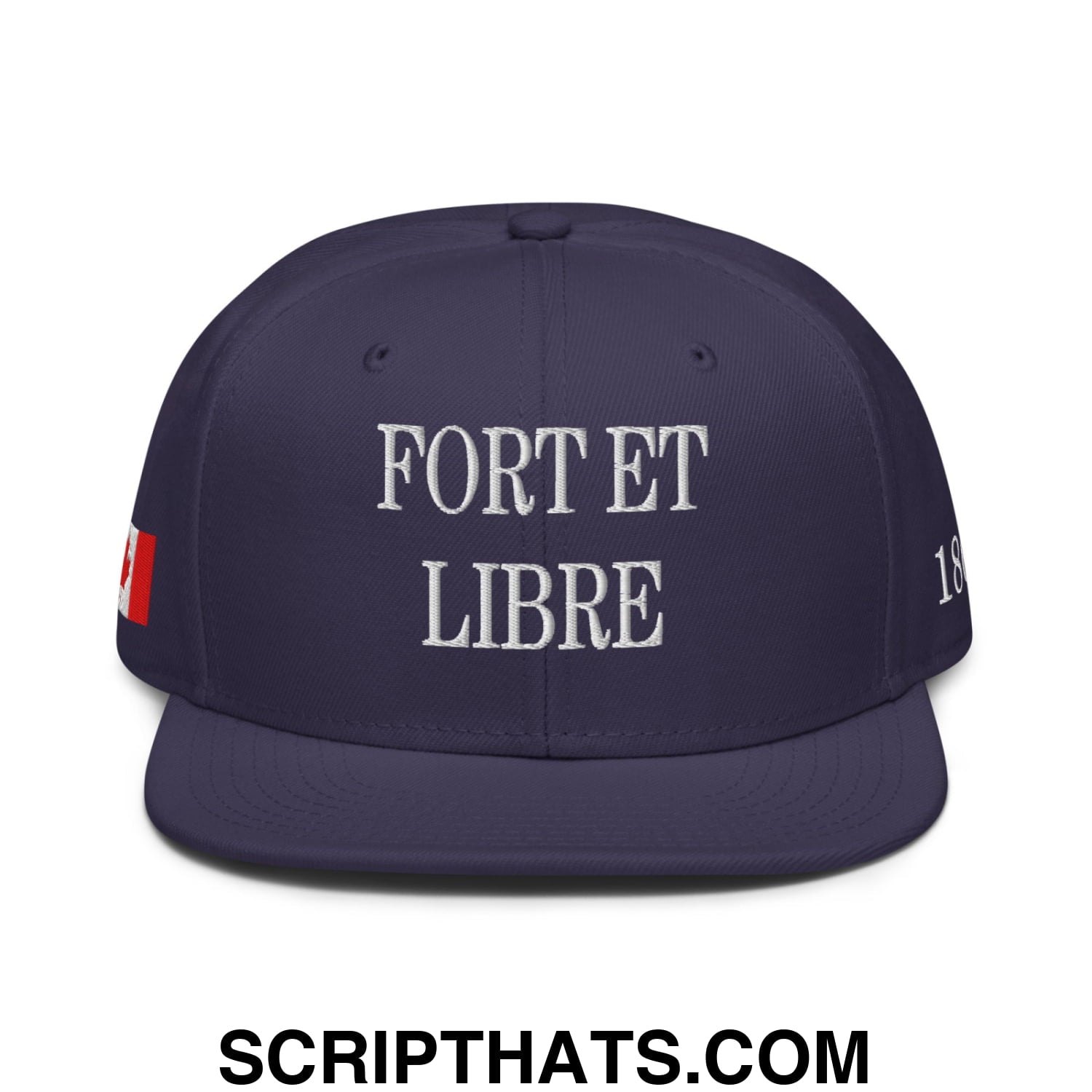 Fort et Libre Canada Strong and Free 1867 Flag Embroidered Flat Bill Brim Snapback Hat Navy blue