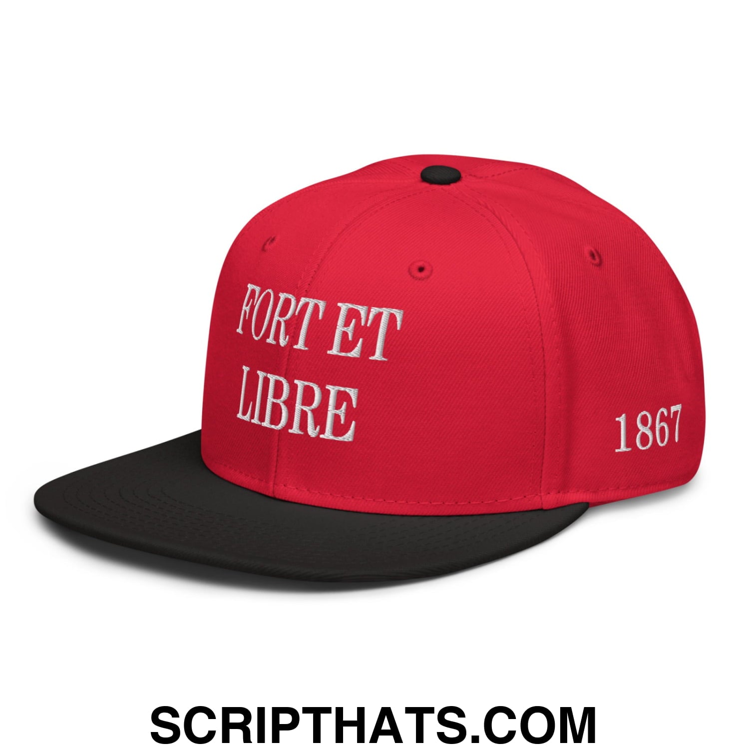 Fort et Libre Canada Strong and Free 1867 Flag Embroidered Flat Bill Brim Snapback Hat Black Red Red