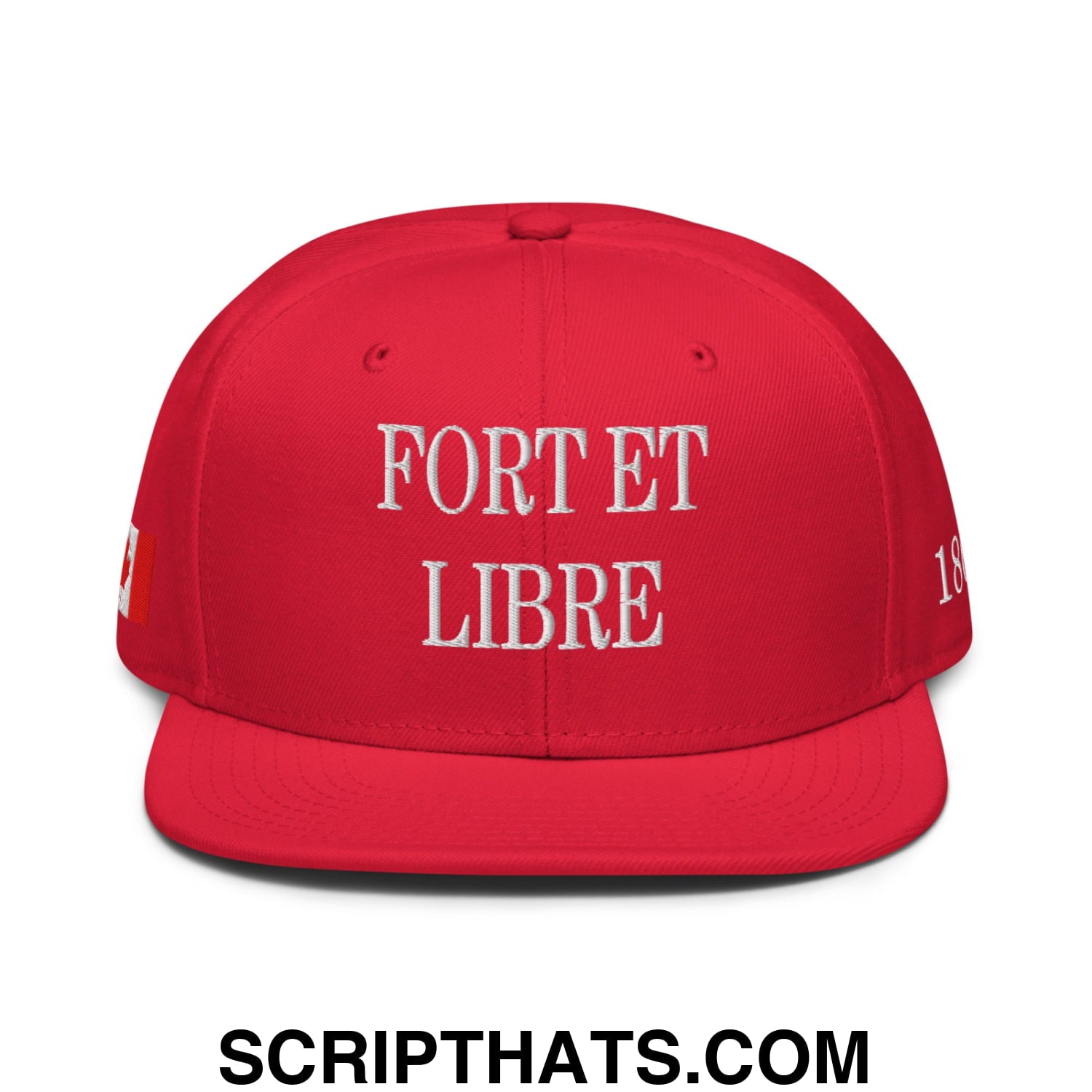 Fort et Libre Canada Strong and Free 1867 Flag Embroidered Flat Bill Brim Snapback Hat Red