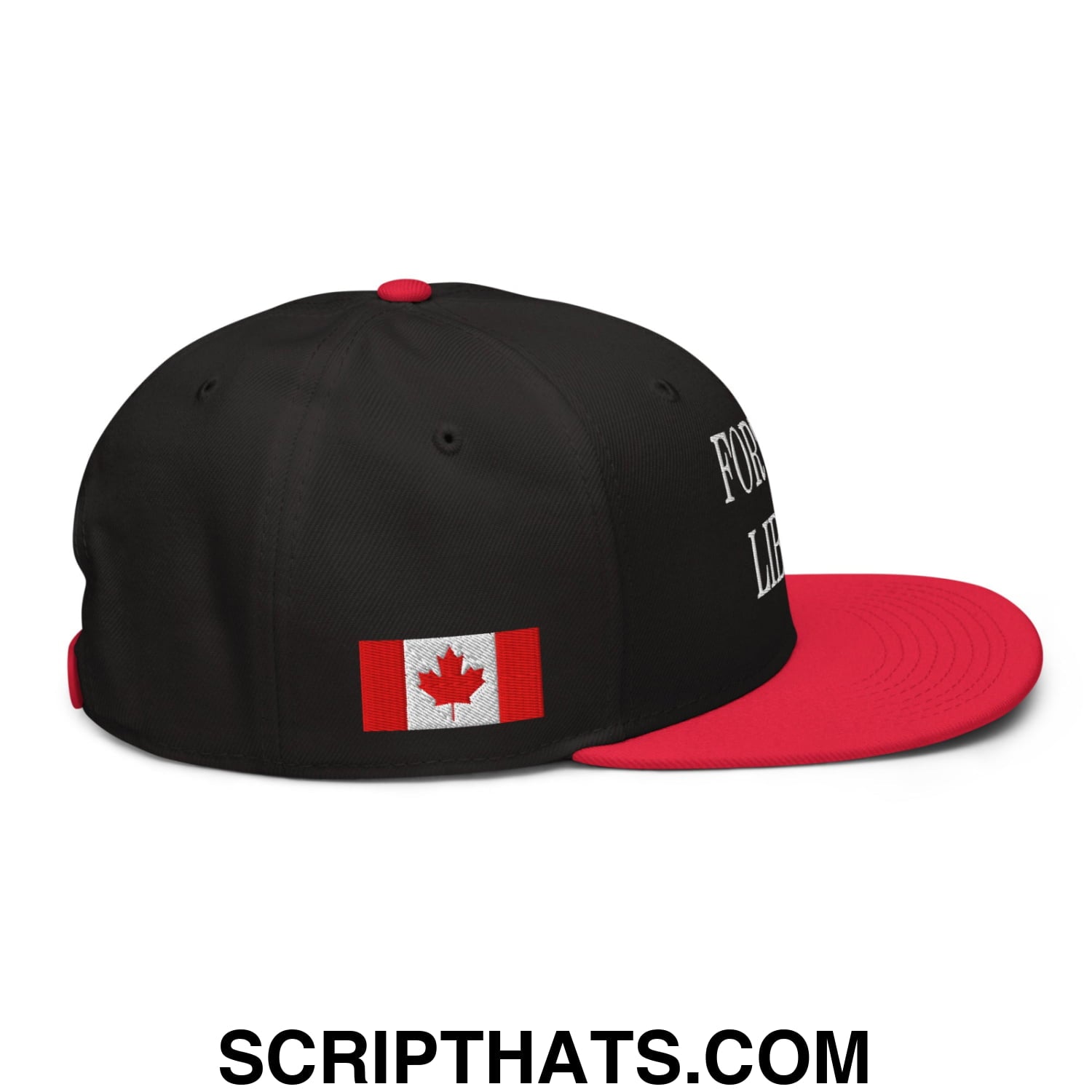 Fort et Libre Canada Strong and Free 1867 Flag Embroidered Flat Bill Brim Snapback Hat Red Black Black