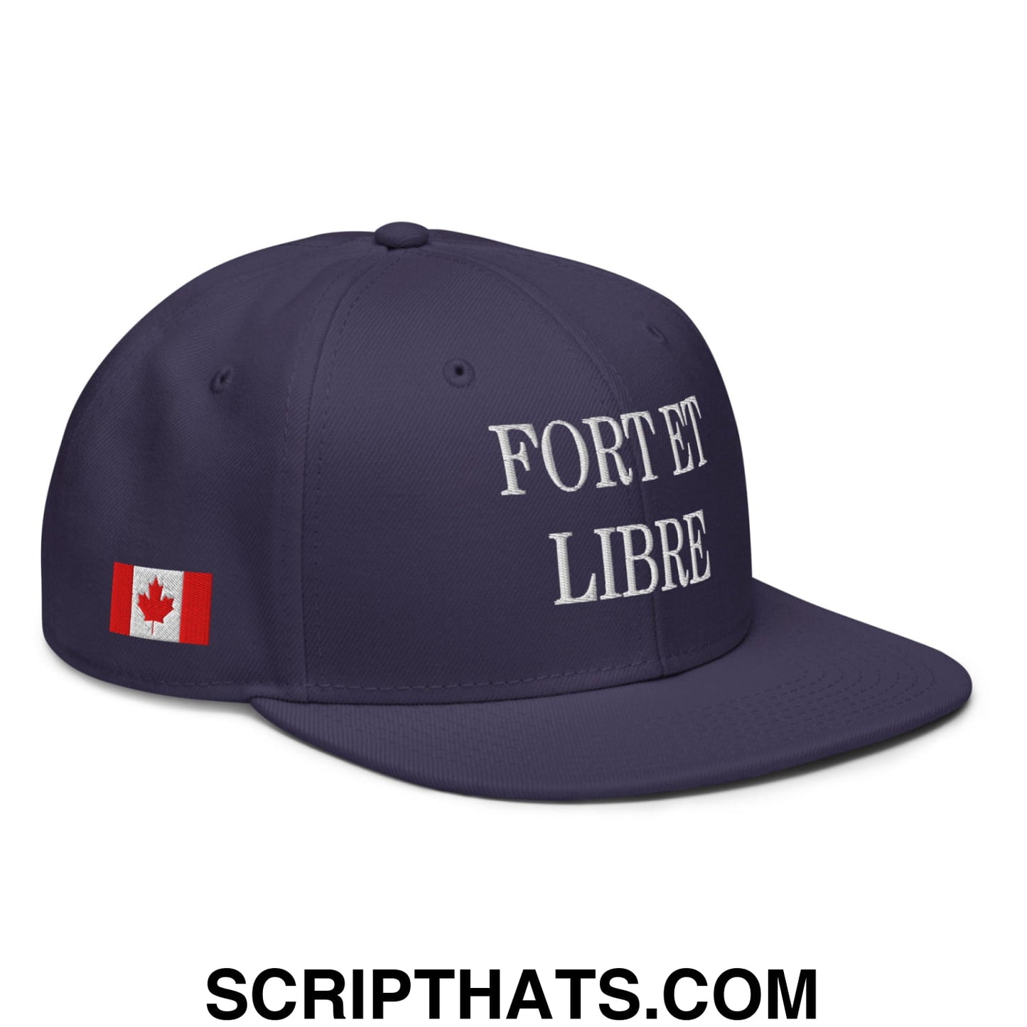 Fort et Libre Canada Strong and Free 1867 Flag Embroidered Flat Bill Brim Snapback Hat Navy blue