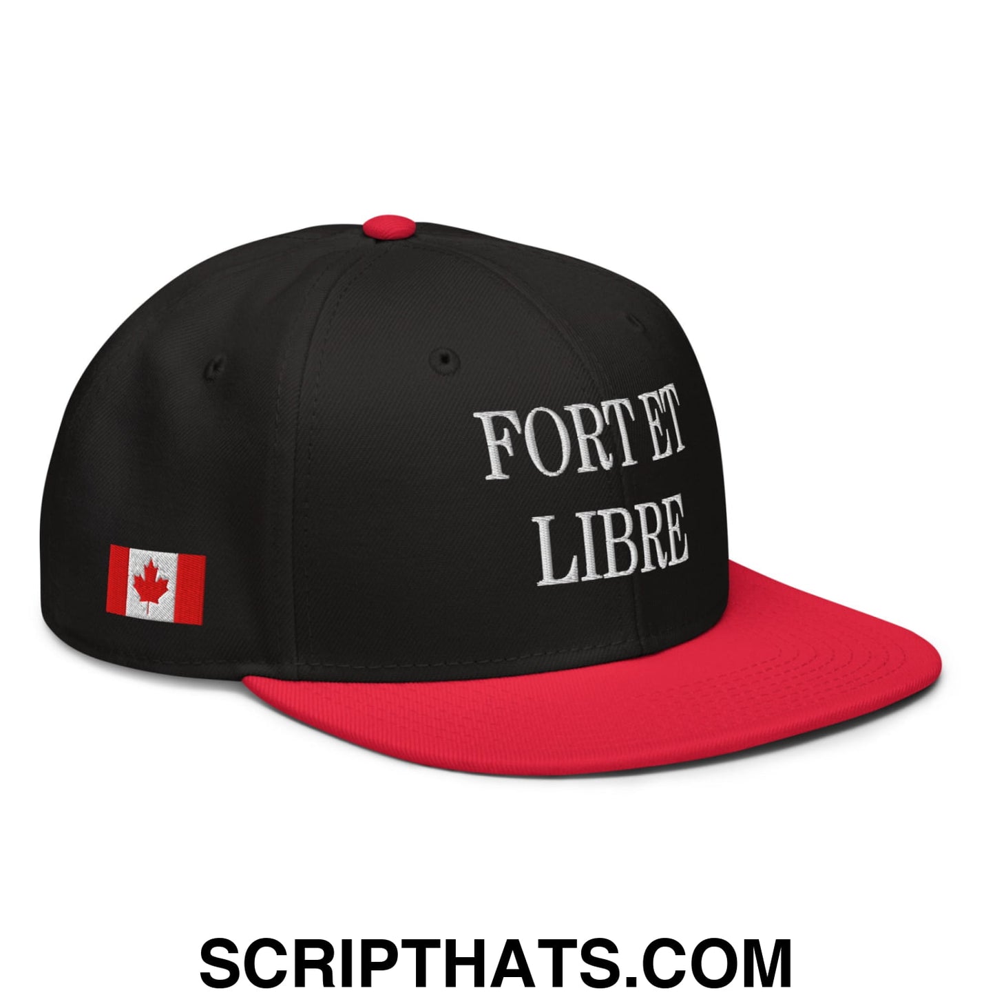 Fort et Libre Canada Strong and Free 1867 Flag Embroidered Flat Bill Brim Snapback Hat Red Black Black
