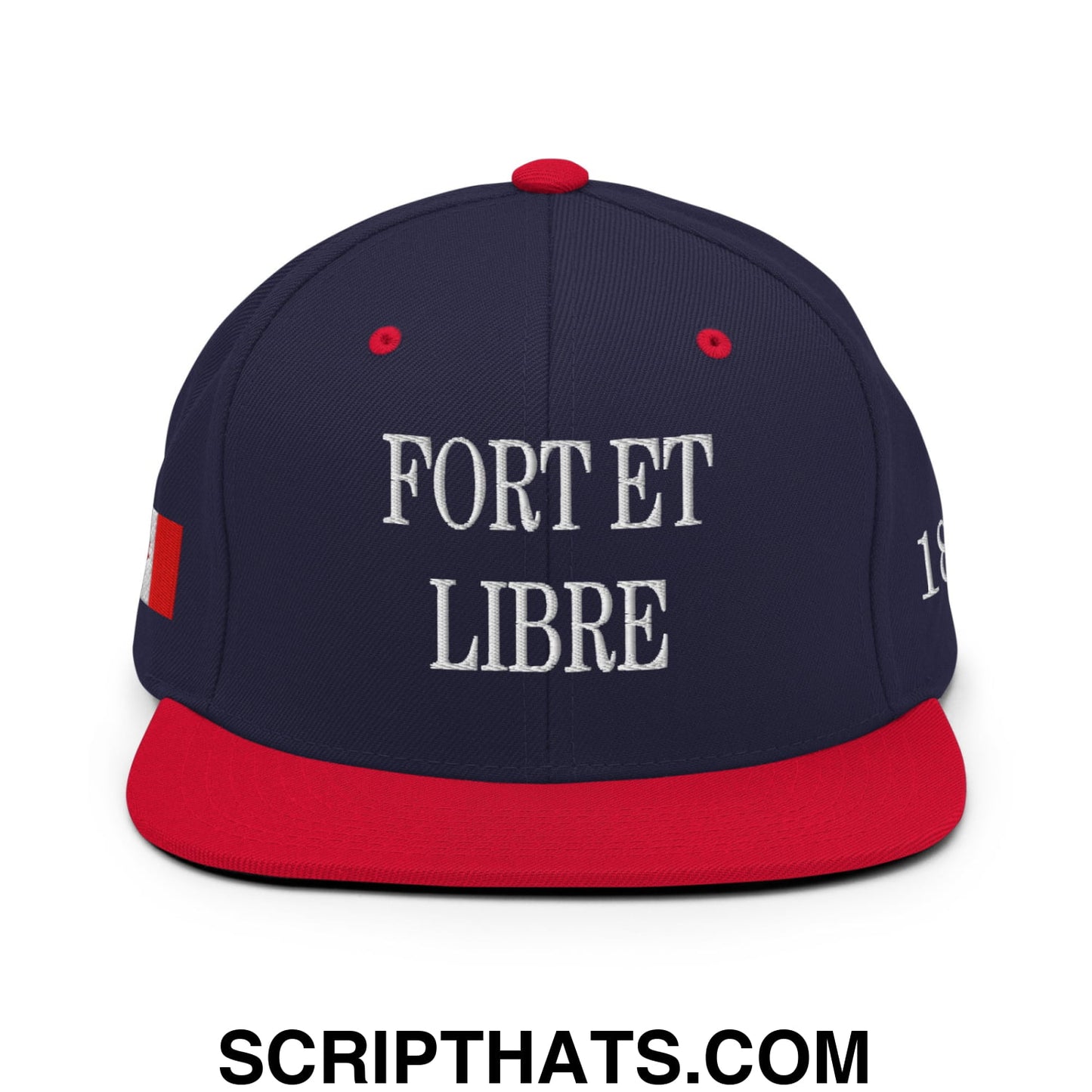 Fort et Libre Canada Strong and Free 1867 Flag Embroidered Flat Brim Bill Snapback Hat Navy Red