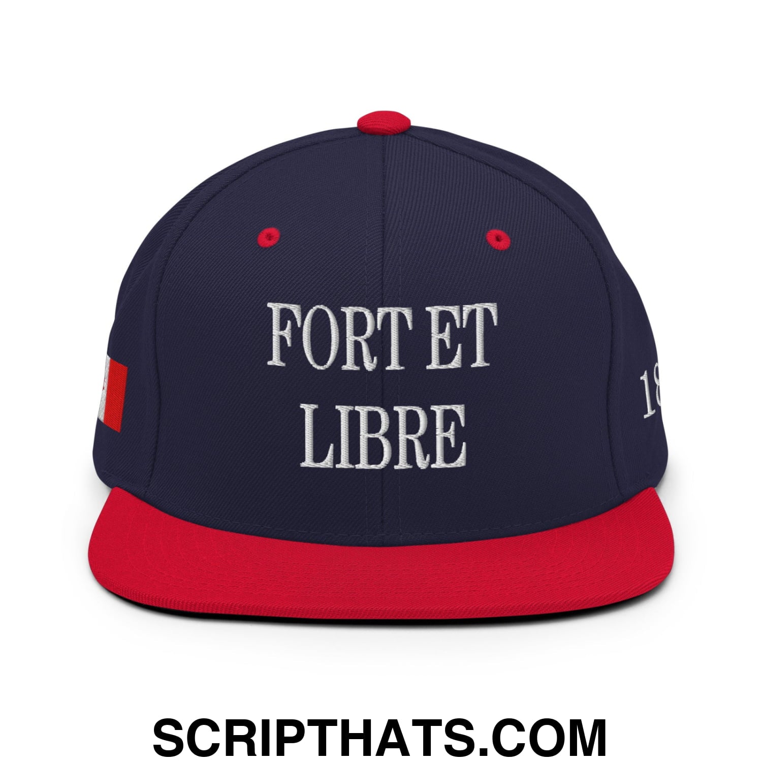 Fort et Libre Canada Strong and Free 1867 Flag Embroidered Flat Brim Bill Snapback Hat Navy Red