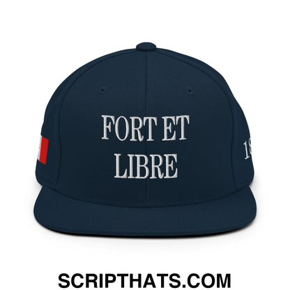 Fort et Libre Canada Strong and Free 1867 Flag Embroidered Flat Brim Bill Snapback Hat Dark Navy
