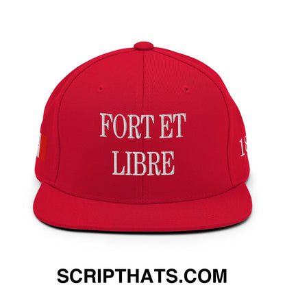 Fort et Libre Canada Strong and Free 1867 Flag Embroidered Flat Brim Bill Snapback Hat Red