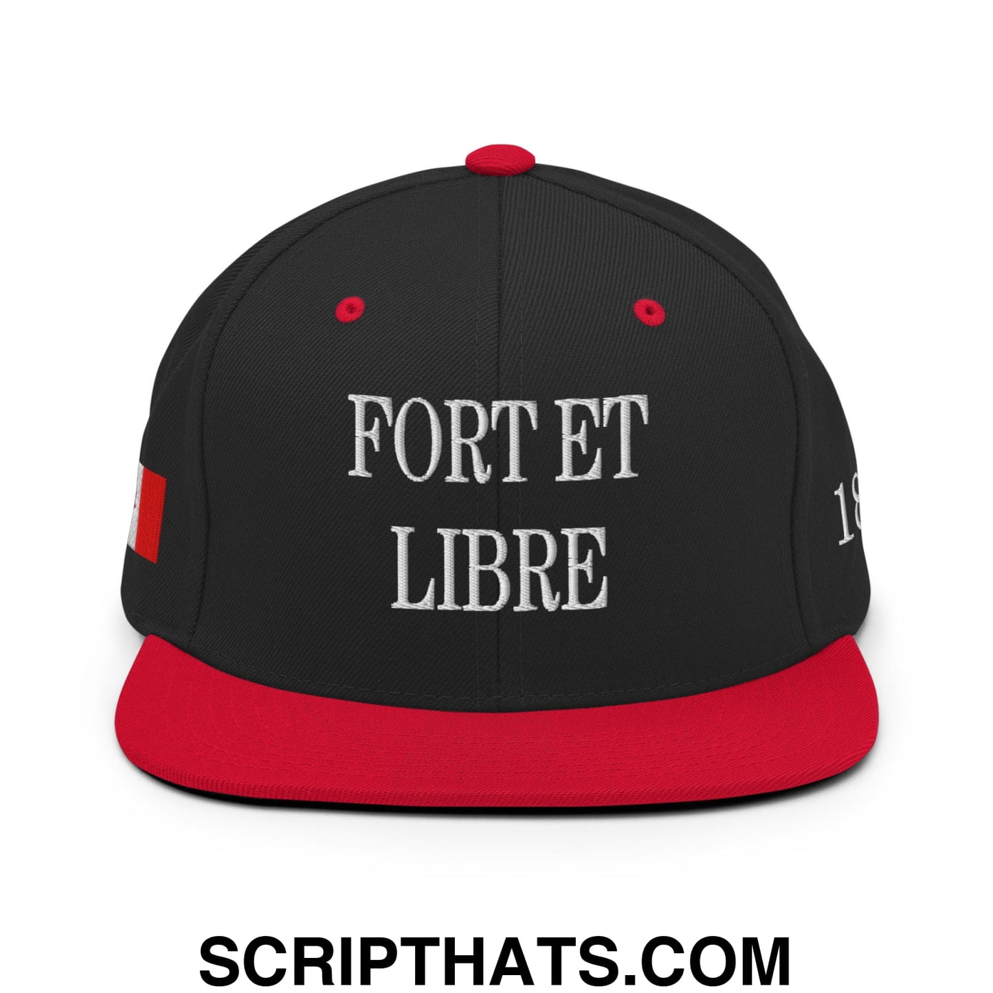 Fort et Libre Canada Strong and Free 1867 Flag Embroidered Flat Brim Bill Snapback Hat Black Red