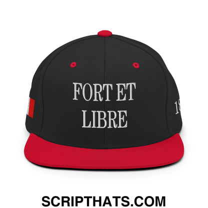 Fort et Libre Canada Strong and Free 1867 Flag Embroidered Flat Brim Bill Snapback Hat Black Red