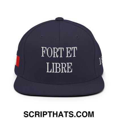 Fort et Libre Canada Strong and Free 1867 Flag Embroidered Flat Brim Bill Snapback Hat Navy