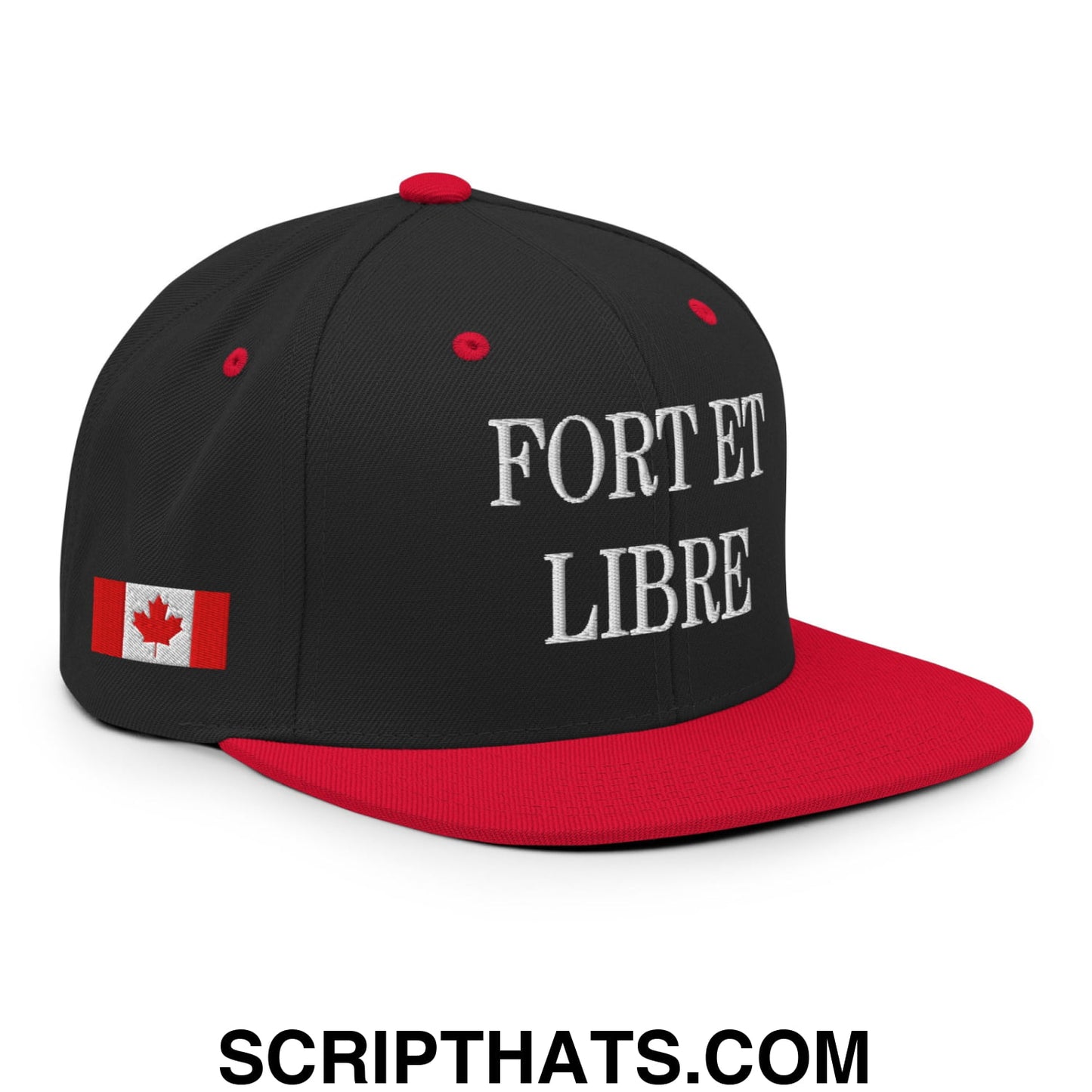 Fort et Libre Canada Strong and Free 1867 Flag Embroidered Flat Brim Bill Snapback Hat Black Red