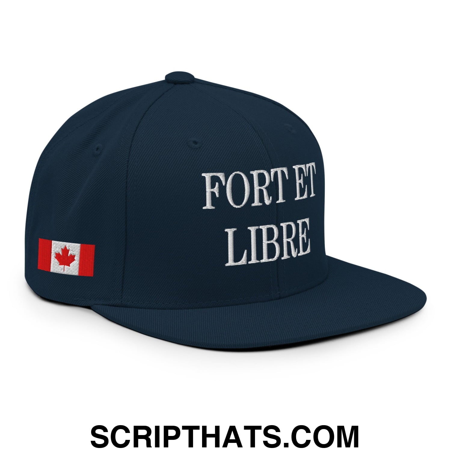 Fort et Libre Canada Strong and Free 1867 Flag Embroidered Flat Brim Bill Snapback Hat Dark Navy