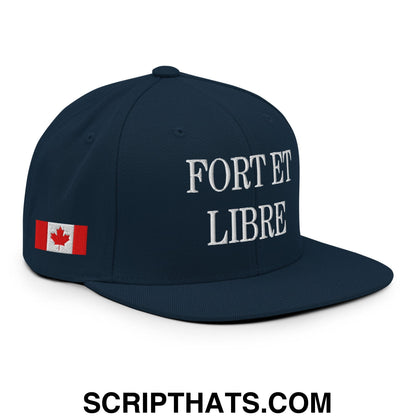 Fort et Libre Canada Strong and Free 1867 Flag Embroidered Flat Brim Bill Snapback Hat Dark Navy