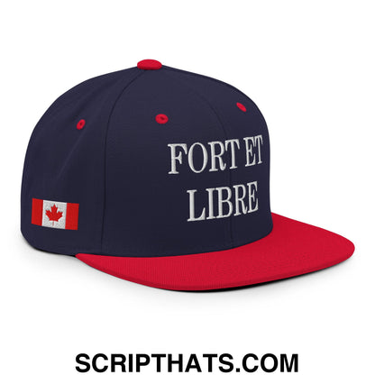 Fort et Libre Canada Strong and Free 1867 Flag Embroidered Flat Brim Bill Snapback Hat Navy Red