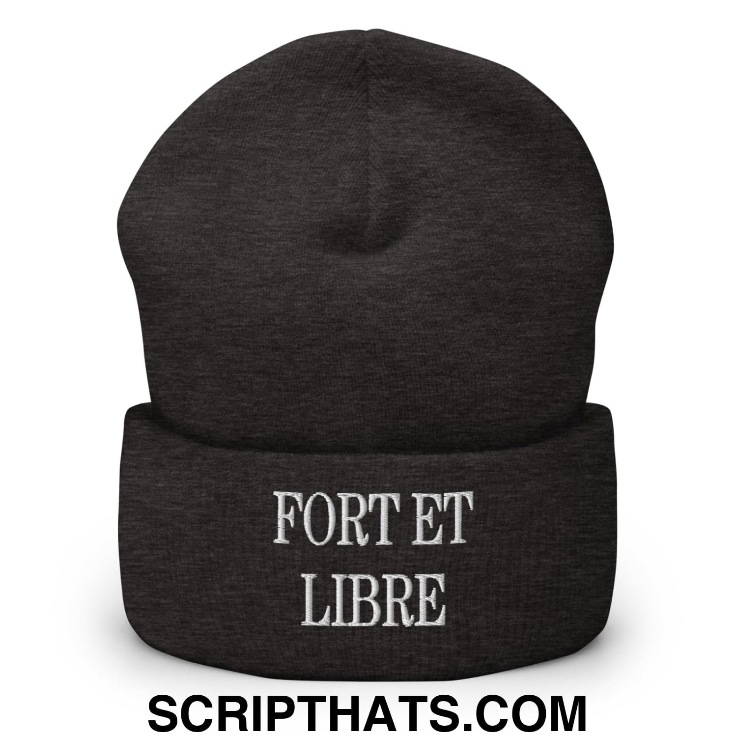 Fort et Libre Canada Strong and Free Embroidered Cuffed Knit Beanie Dark Grey