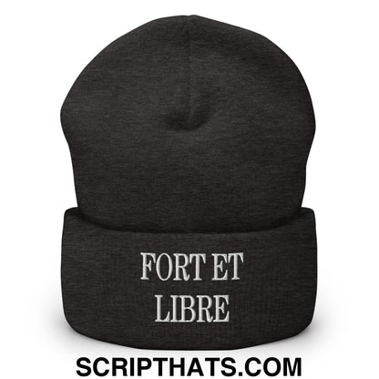 Fort et Libre Canada Strong and Free Embroidered Cuffed Knit Beanie Dark Grey