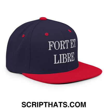 Fort et Libre Canada Strong and Free Embroidered Flat Brim Bill Snapback Hat Navy Red