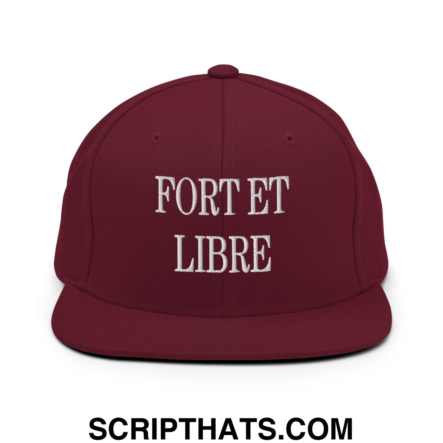 Fort et Libre Canada Strong and Free Embroidered Flat Brim Bill Snapback Hat Maroon