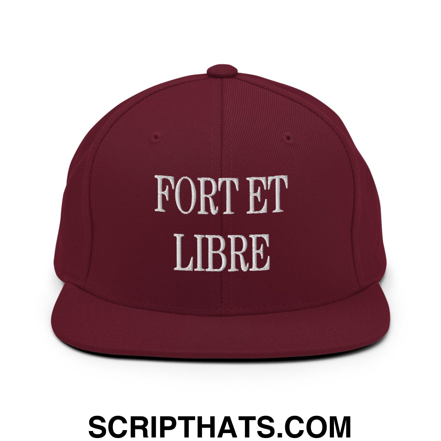 Fort et Libre Canada Strong and Free Embroidered Flat Brim Bill Snapback Hat Maroon