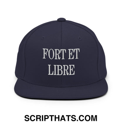 Fort et Libre Canada Strong and Free Embroidered Flat Brim Bill Snapback Hat Navy
