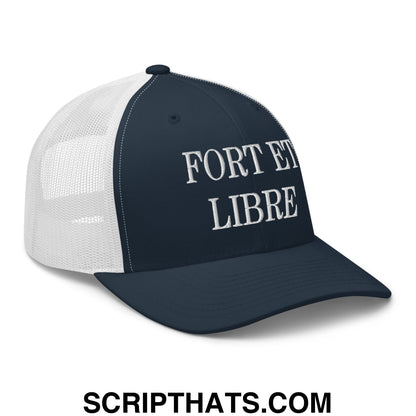 Fort et Libre Canada Strong and Free Embroidered Retro Mesh Trucker Hat Navy White
