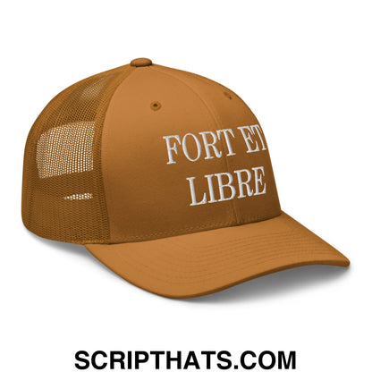 Fort et Libre Canada Strong and Free Embroidered Retro Mesh Trucker Hat Caramel
