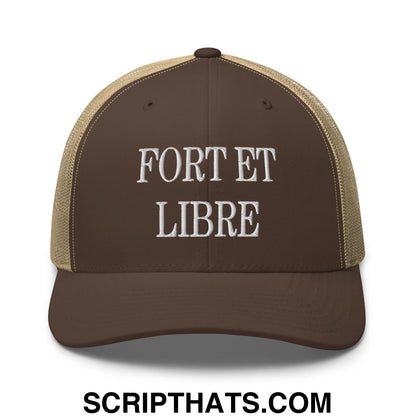 Fort et Libre Canada Strong and Free Embroidered Retro Mesh Trucker Hat Brown Khaki