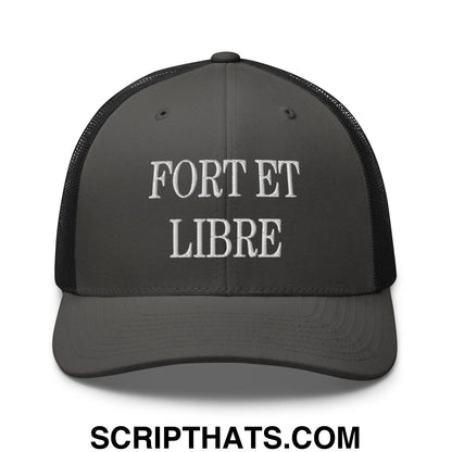Fort et Libre Canada Strong and Free Embroidered Retro Mesh Trucker Hat Charcoal Black